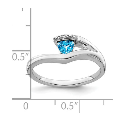 14K Weißgold Ring mit Trillion-Blautopas und echten Diamanten