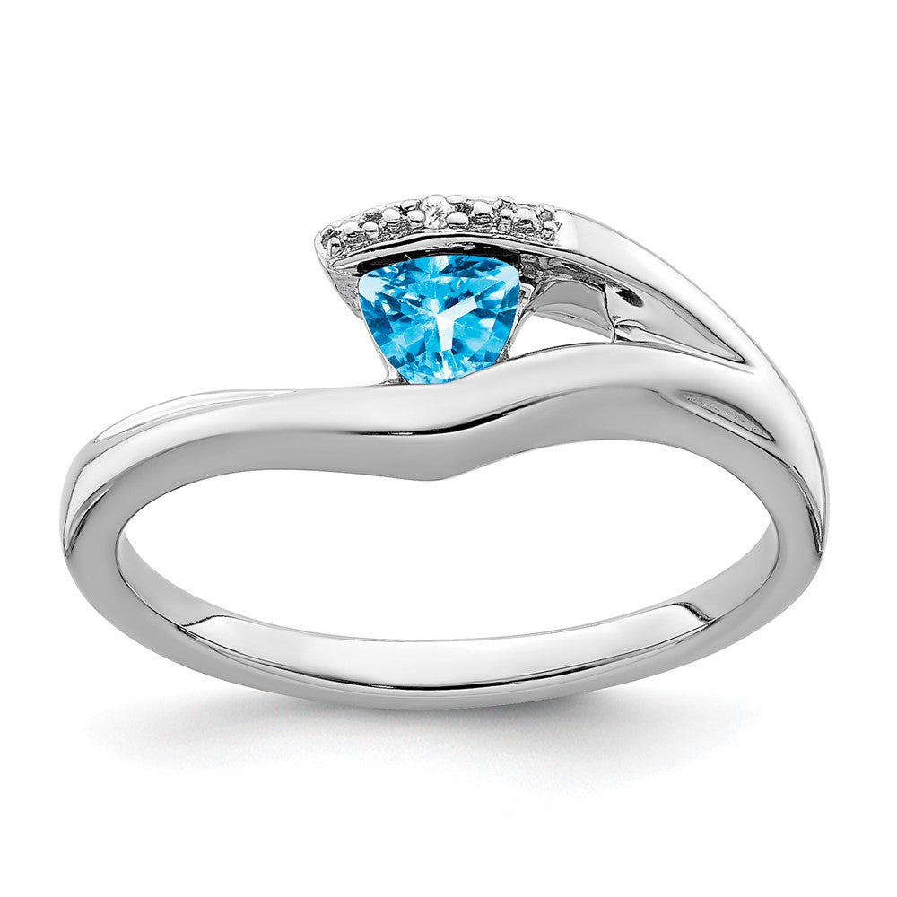 14K Weißgold Ring mit Trillion-Blautopas und echten Diamanten