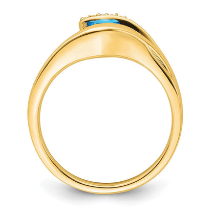 585 Gelbgold Ring mit Trillion-Blautopas und echten Diamanten