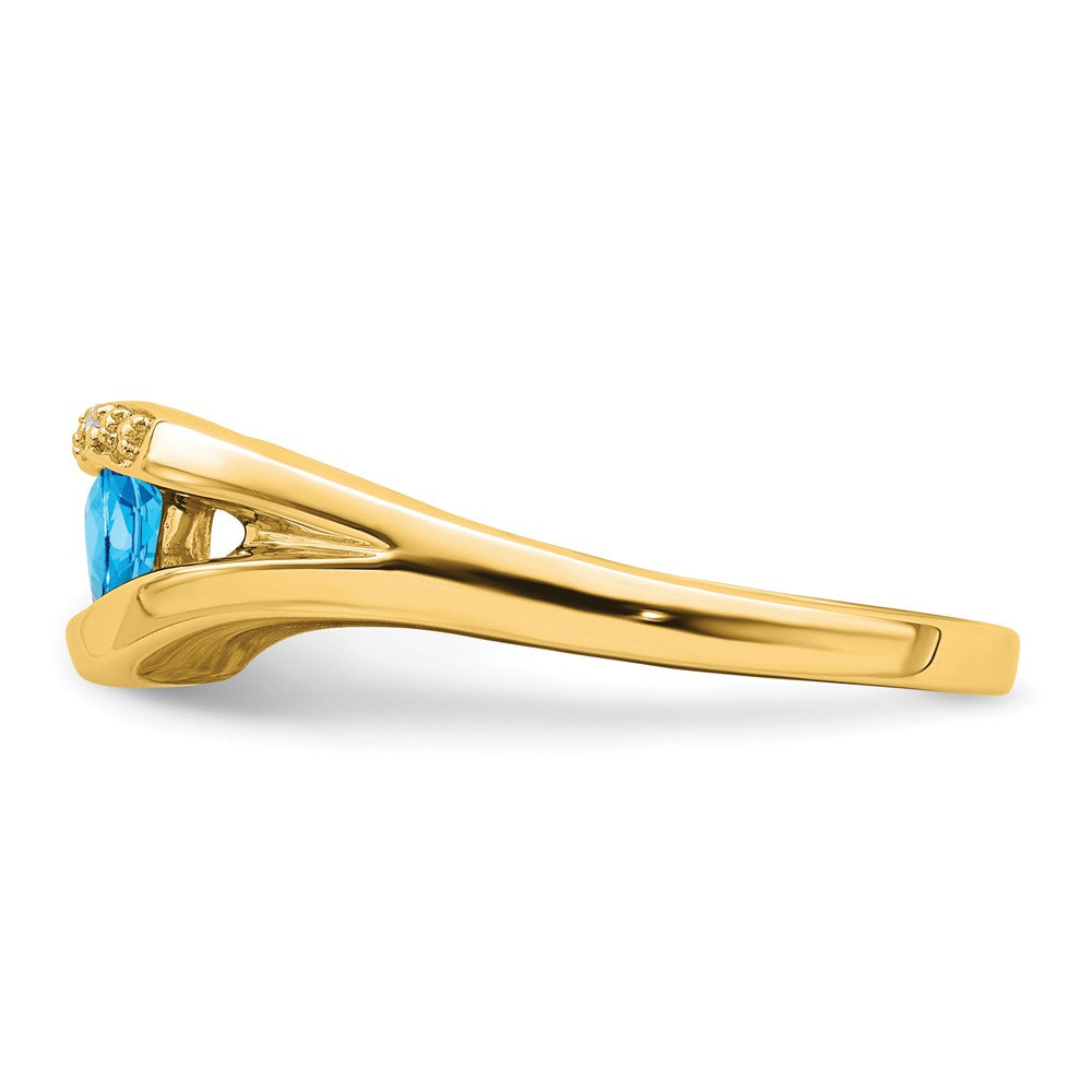 585 Gelbgold Ring mit Trillion-Blautopas und echten Diamanten