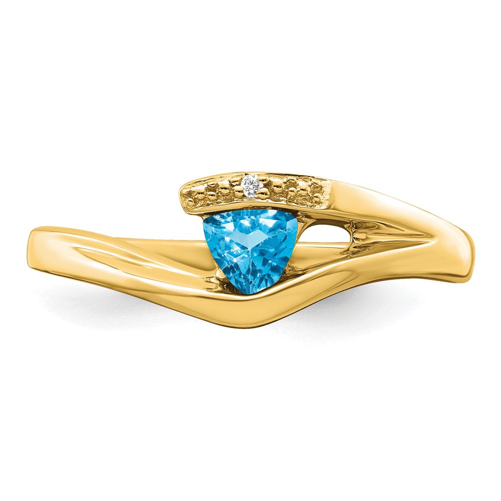 585 Gelbgold Ring mit Trillion-Blautopas und echten Diamanten