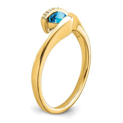 585 Gelbgold Ring mit Trillion-Blautopas und echten Diamanten