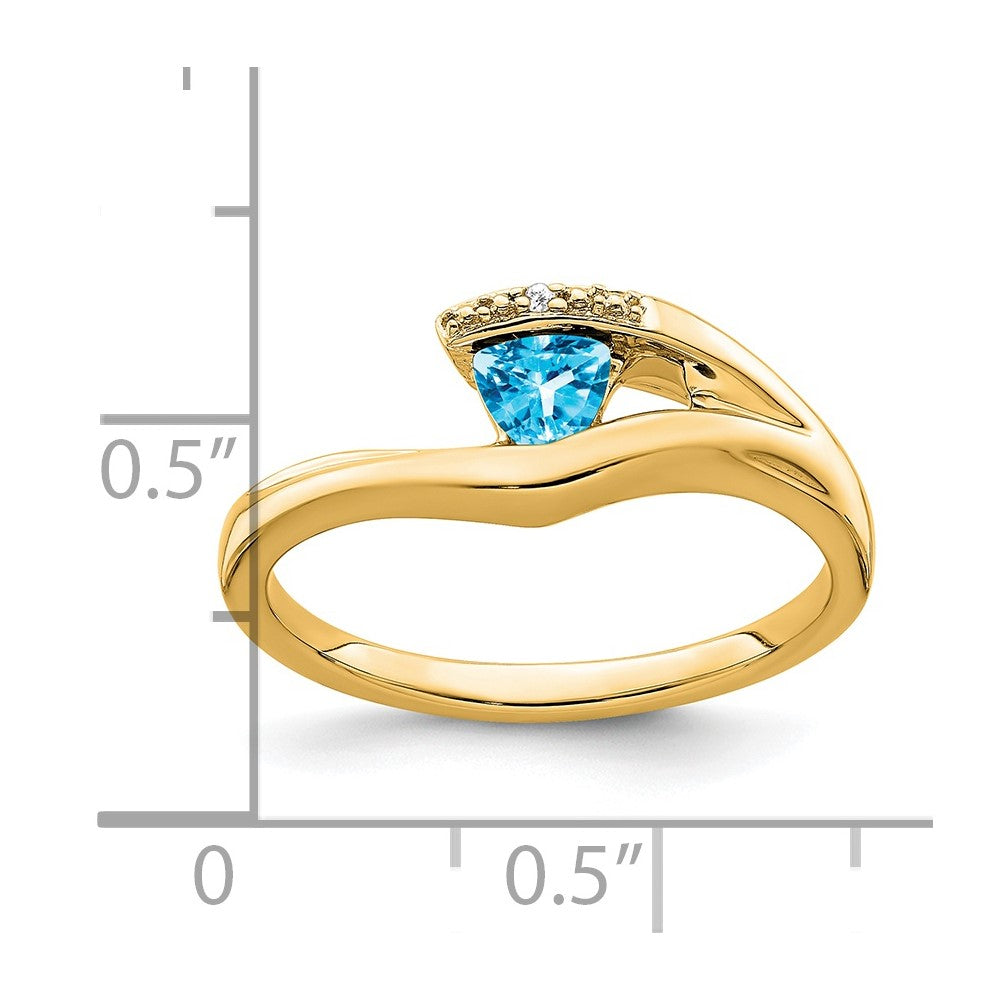 585 Gelbgold Ring mit Trillion-Blautopas und echten Diamanten