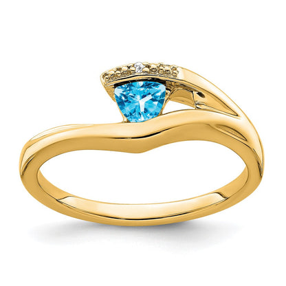 585 Gelbgold Ring mit Trillion-Blautopas und echten Diamanten