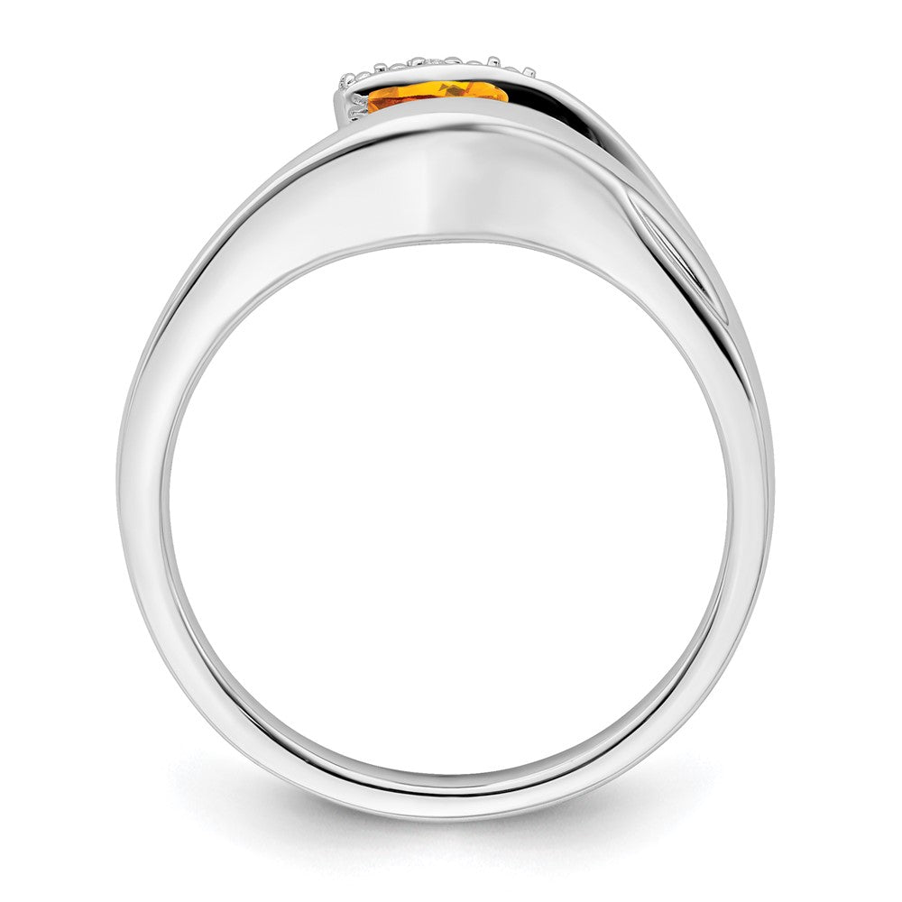 14K Weißgold Ring mit Trillion-Citrin und echten Diamanten