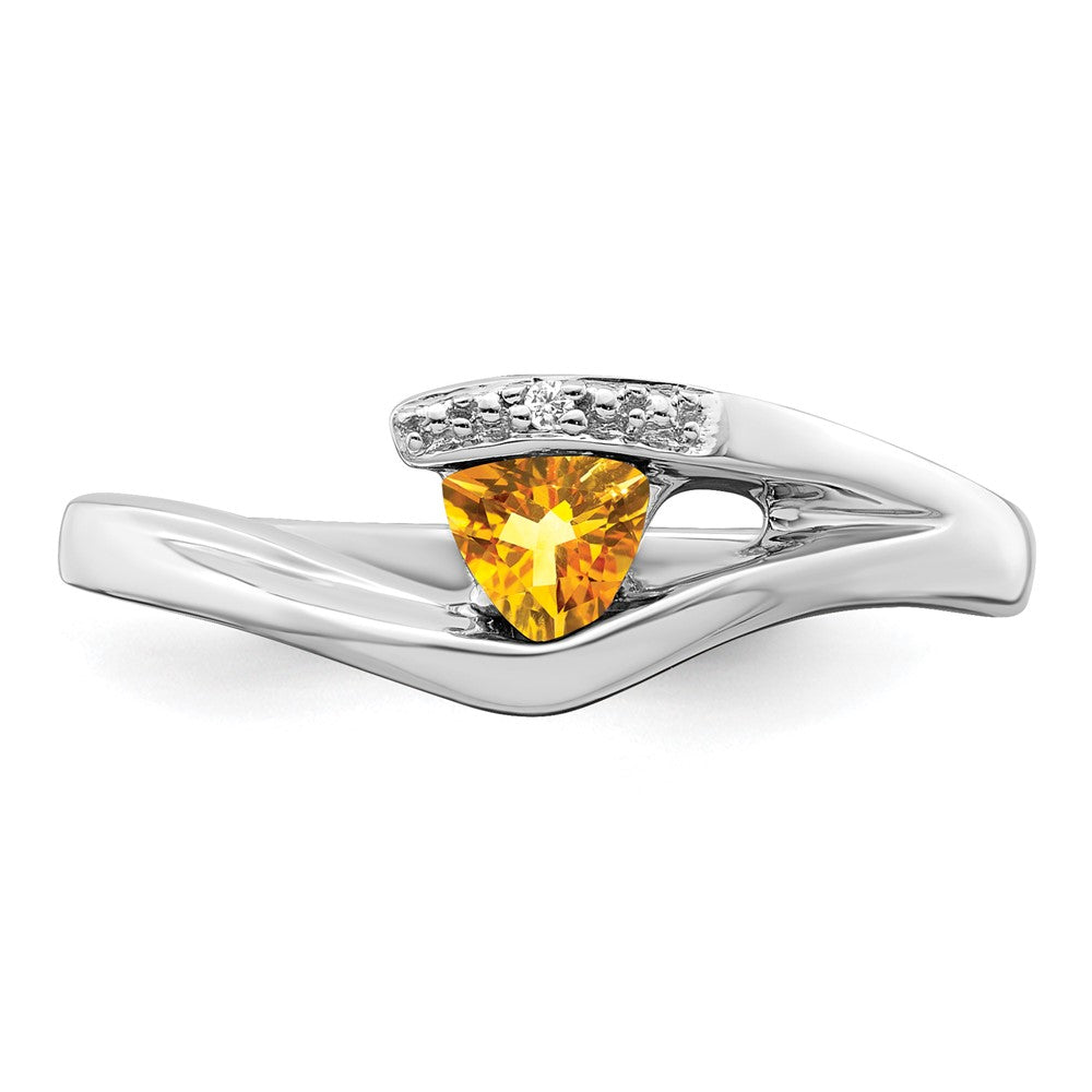 14K Weißgold Ring mit Trillion-Citrin und echten Diamanten