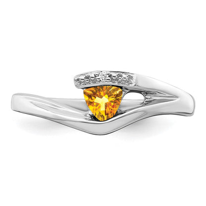 14K Weißgold Ring mit Trillion-Citrin und echten Diamanten