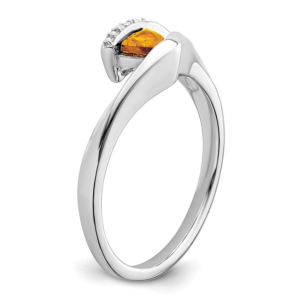 14K Weißgold Ring mit Trillion-Citrin und echten Diamanten