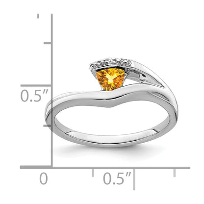14K Weißgold Ring mit Trillion-Citrin und echten Diamanten
