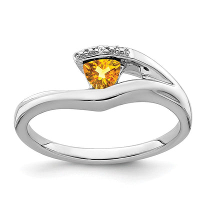 14K Weißgold Ring mit Trillion-Citrin und echten Diamanten