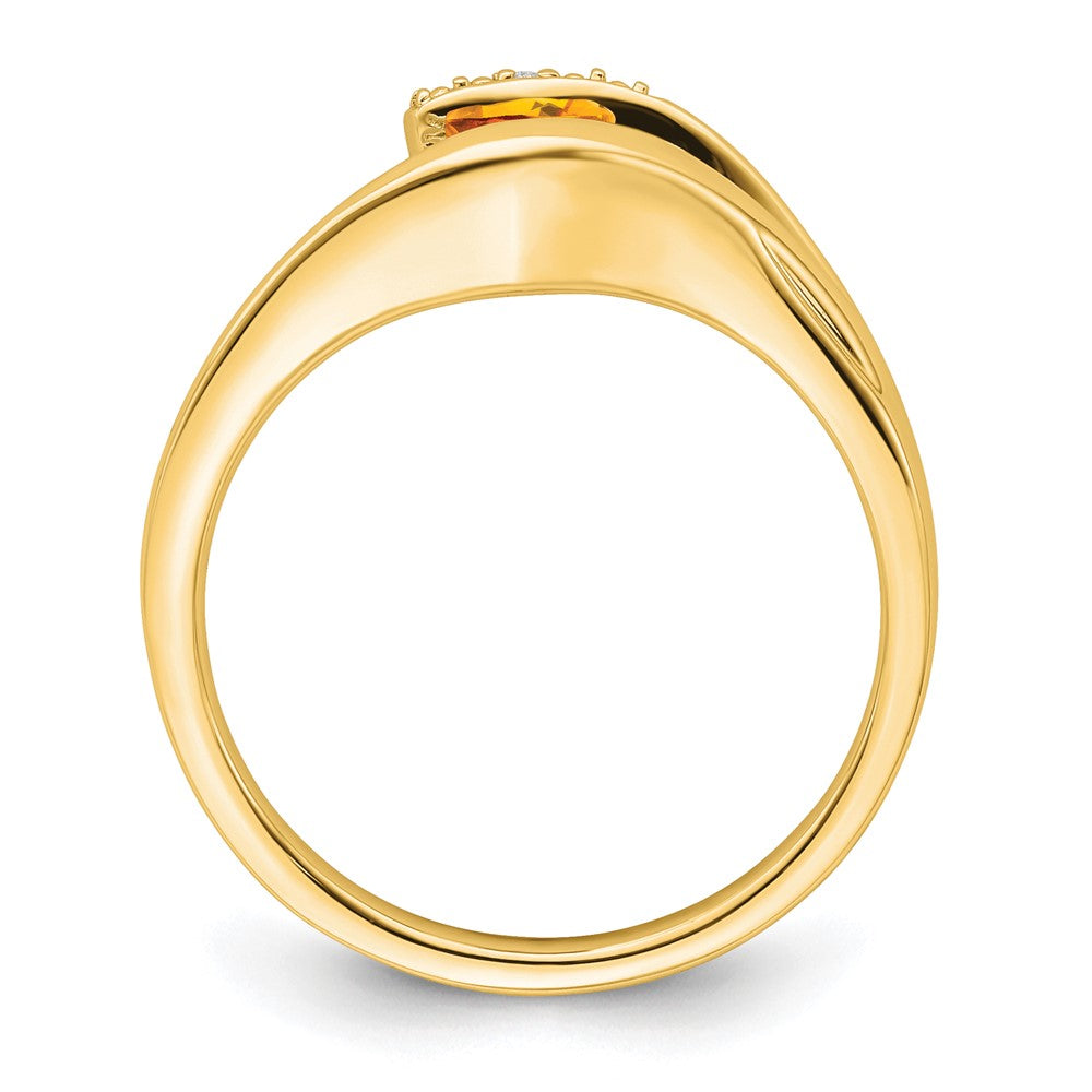 14K Gelbgold Ring mit Trillion-Citrin und echten Diamanten