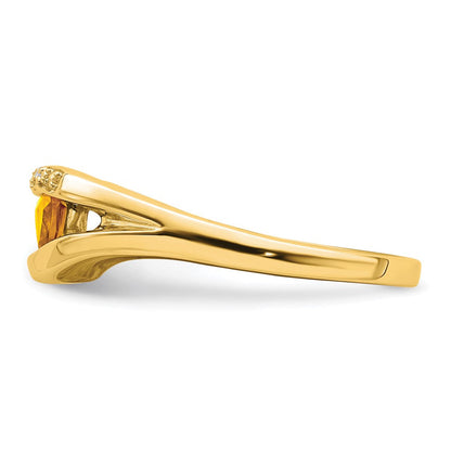 14K Gelbgold Ring mit Trillion-Citrin und echten Diamanten