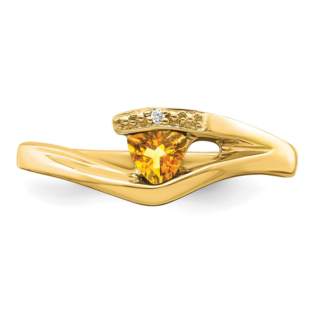 14K Gelbgold Ring mit Trillion-Citrin und echten Diamanten