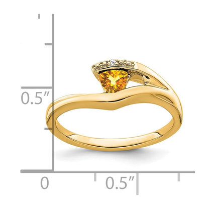 14K Gelbgold Ring mit Trillion-Citrin und echten Diamanten