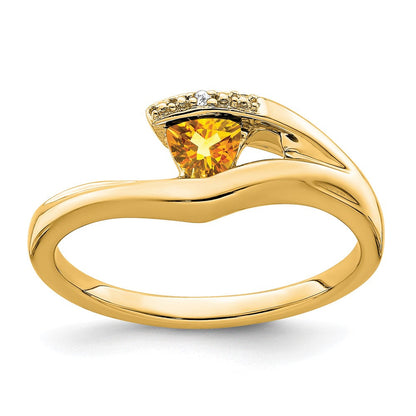 14K Gelbgold Ring mit Trillion-Citrin und echten Diamanten