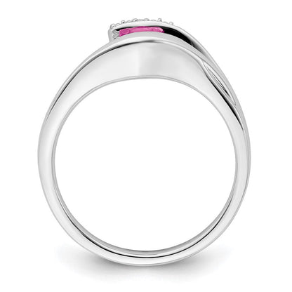 14K Weißgold Ring mit Trillion-Saphir (Pink, synthetisch) und echten Diamanten