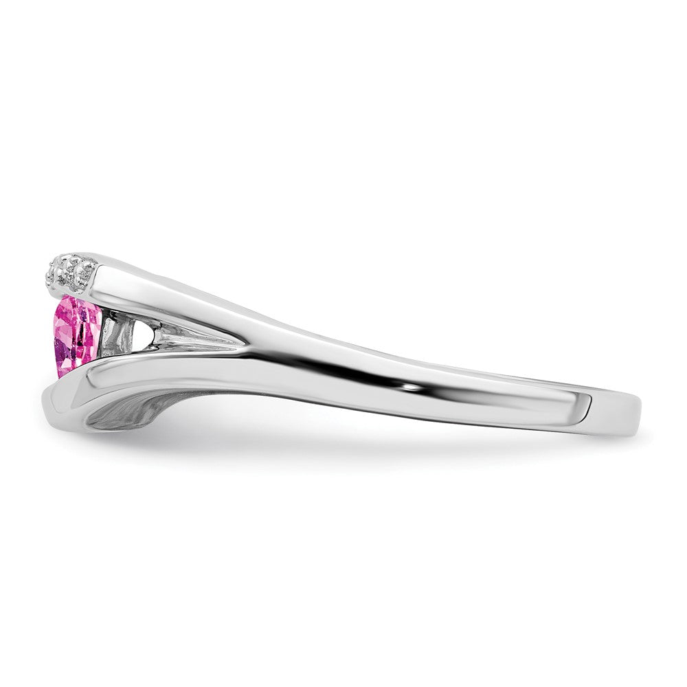 14K Weißgold Ring mit Trillion-Saphir (Pink, synthetisch) und echten Diamanten