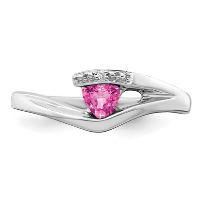 14K Weißgold Ring mit Trillion-Saphir (Pink, synthetisch) und echten Diamanten