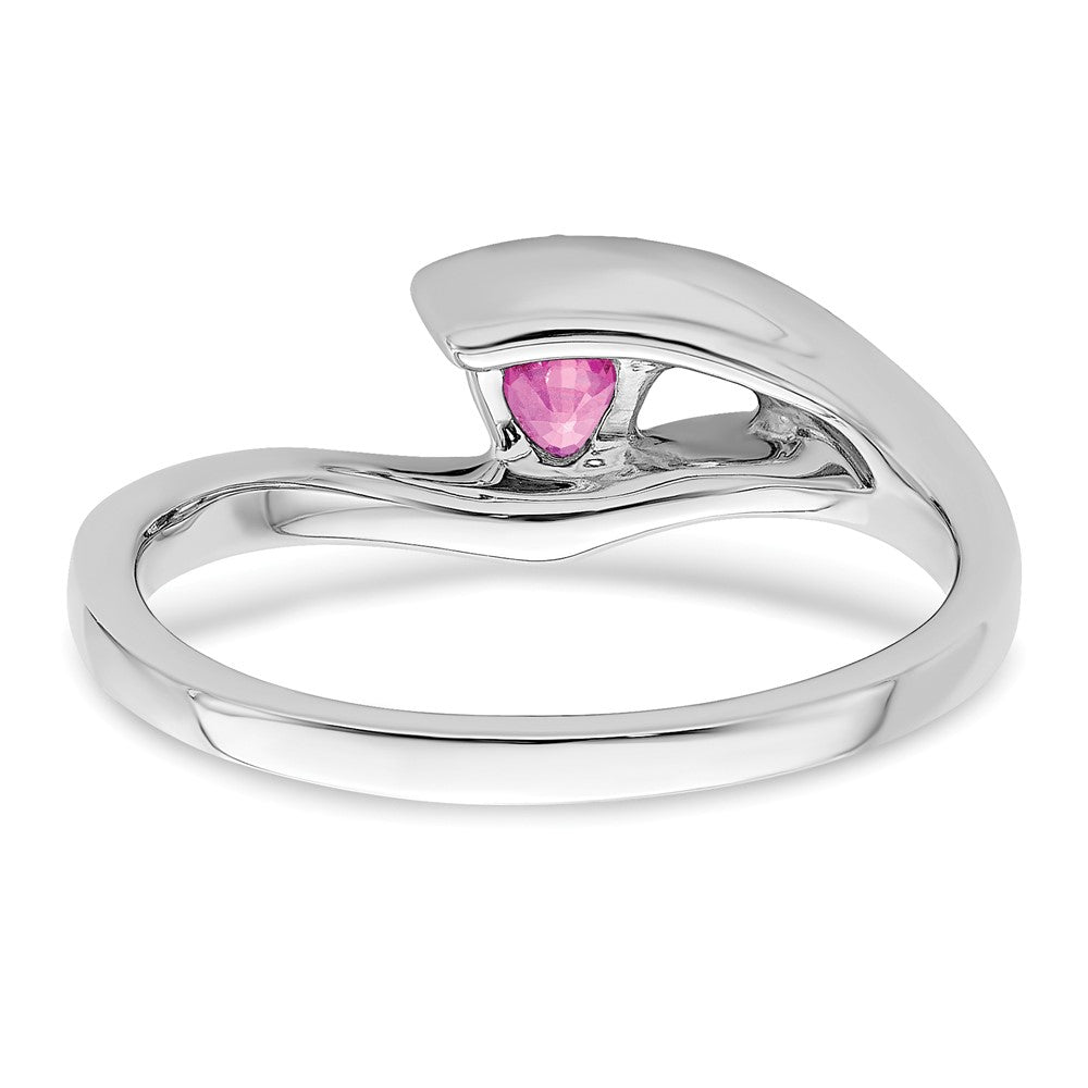 14K Weißgold Ring mit Trillion-Saphir (Pink, synthetisch) und echten Diamanten