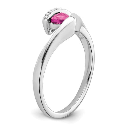 14K Weißgold Ring mit Trillion-Saphir (Pink, synthetisch) und echten Diamanten