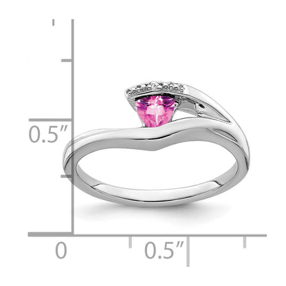 14K Weißgold Ring mit Trillion-Saphir (Pink, synthetisch) und echten Diamanten