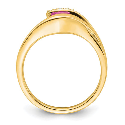 14K Gelbgold Ring mit trillionförmigem, synthetischem Pinksaphir und echten Diamanten