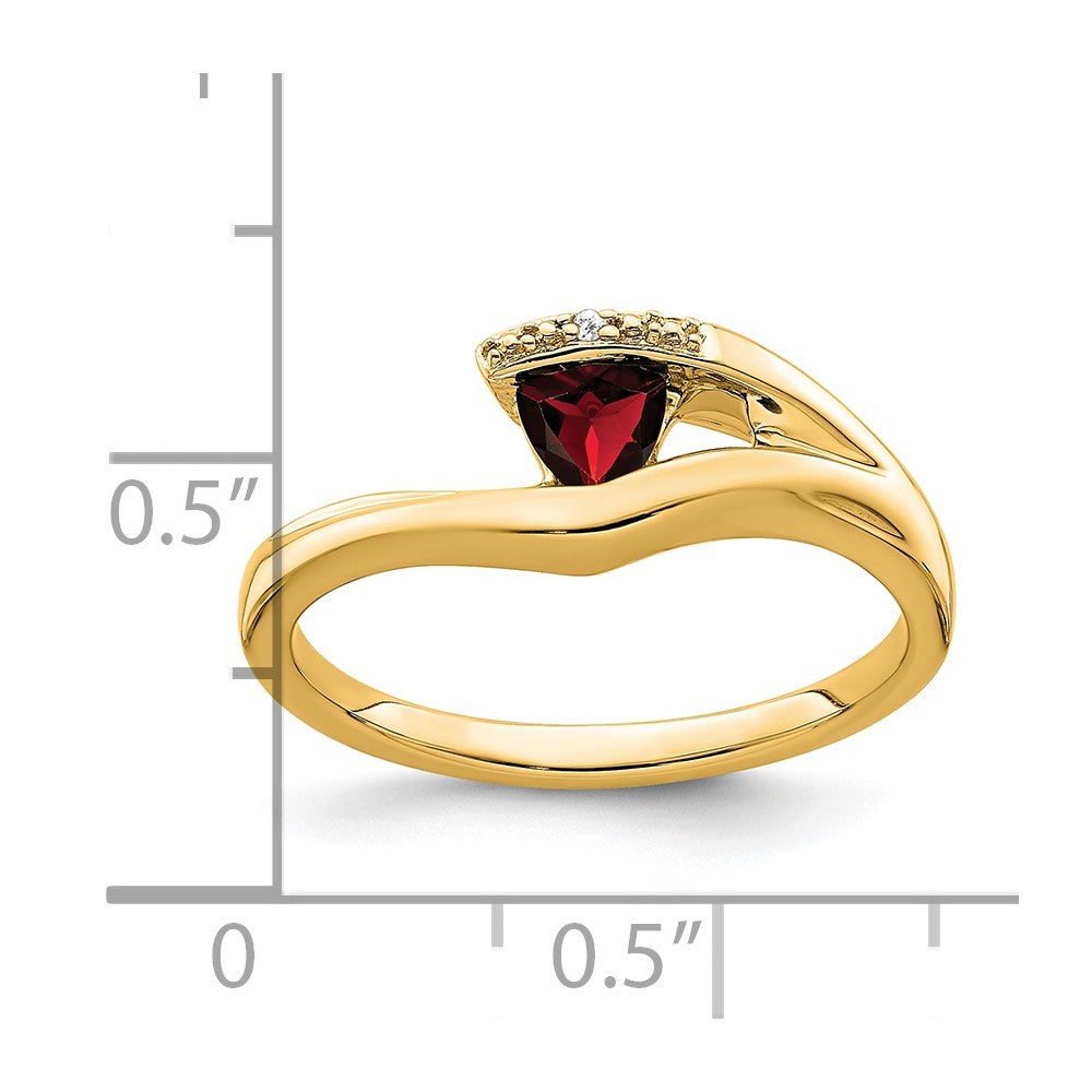 14K Gelbgold Ring mit Trillion-Granat und echten Diamanten