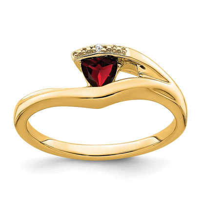 14K Gelbgold Ring mit Trillion-Granat und echten Diamanten