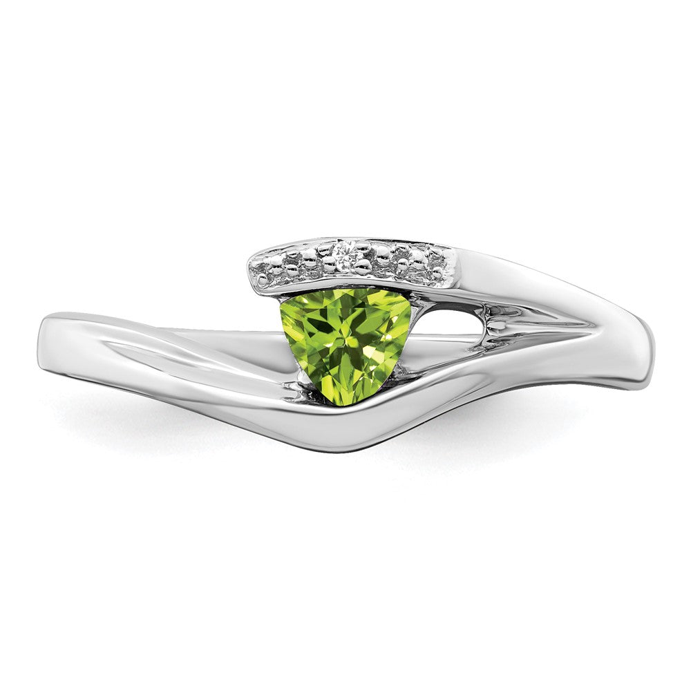 14K Weißgold Ring mit Trillion-Peridot und echten Diamanten