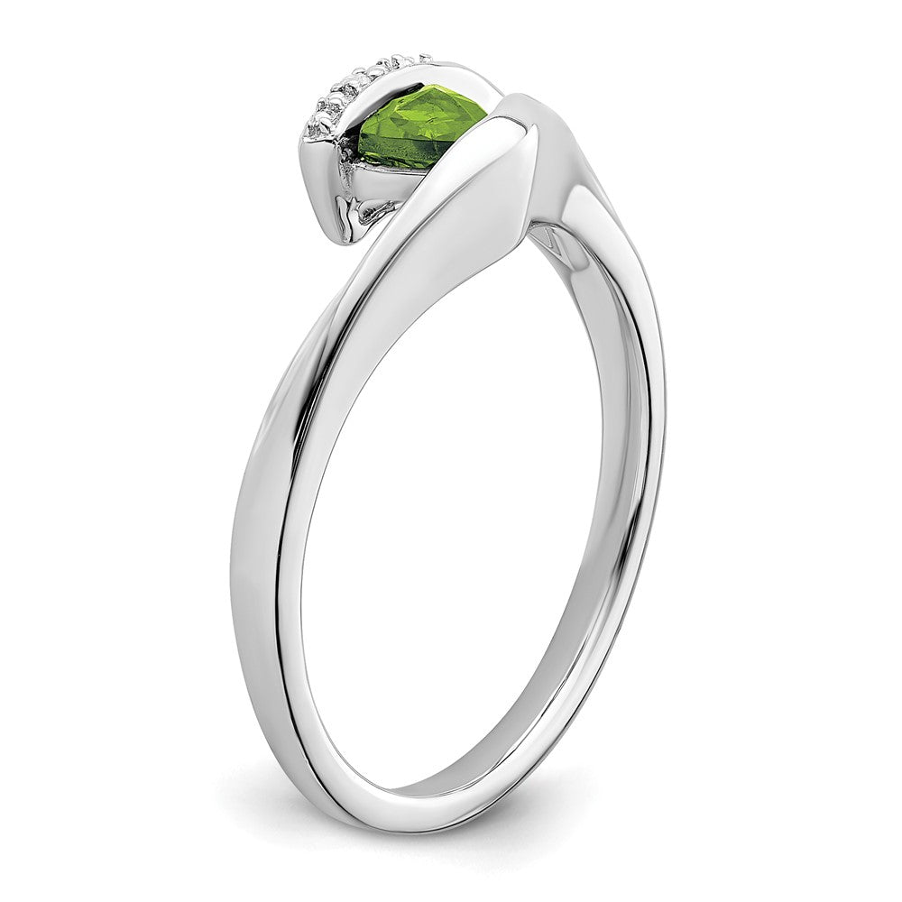 14K Weißgold Ring mit Trillion-Peridot und echten Diamanten