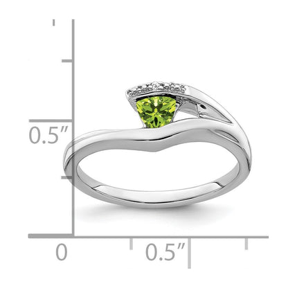14K Weißgold Ring mit Trillion-Peridot und echten Diamanten