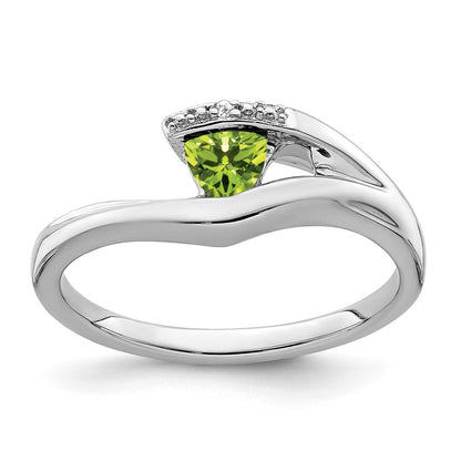 14K Weißgold Ring mit Trillion-Peridot und echten Diamanten