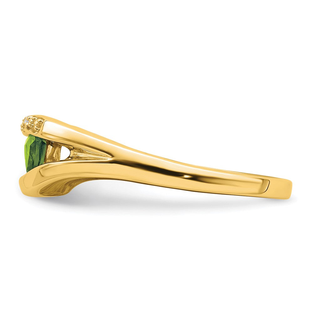 14K Gelbgold Ring mit Trillion-Peridot und echten Diamanten
