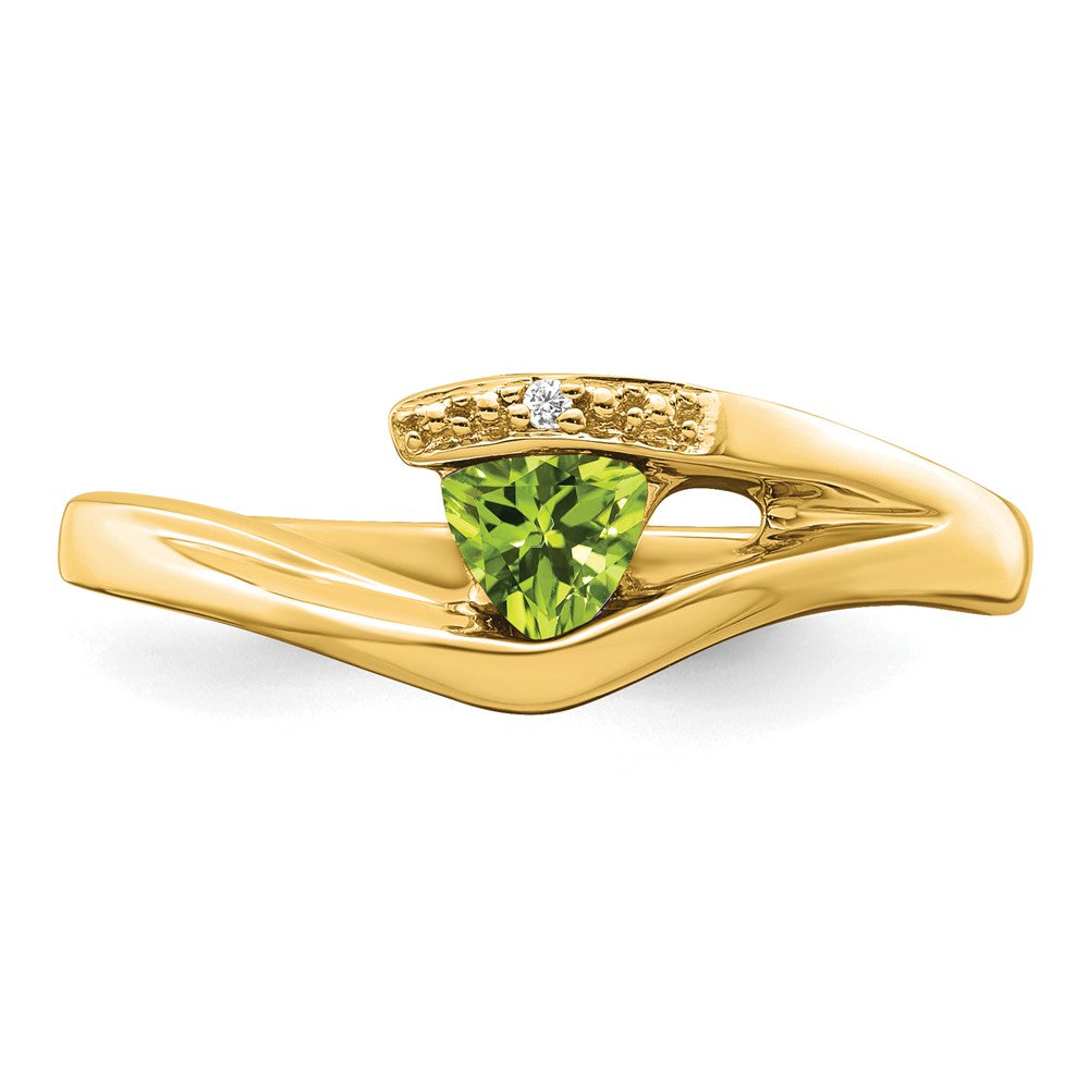 14K Gelbgold Ring mit Trillion-Peridot und echten Diamanten