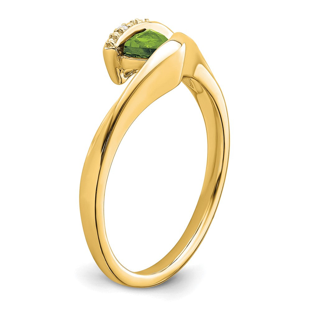 14K Gelbgold Ring mit Trillion-Peridot und echten Diamanten