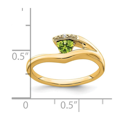14K Gelbgold Ring mit Trillion-Peridot und echten Diamanten