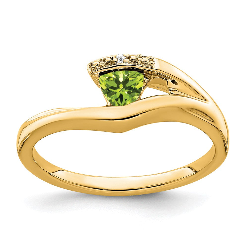 14K Gelbgold Ring mit Trillion-Peridot und echten Diamanten