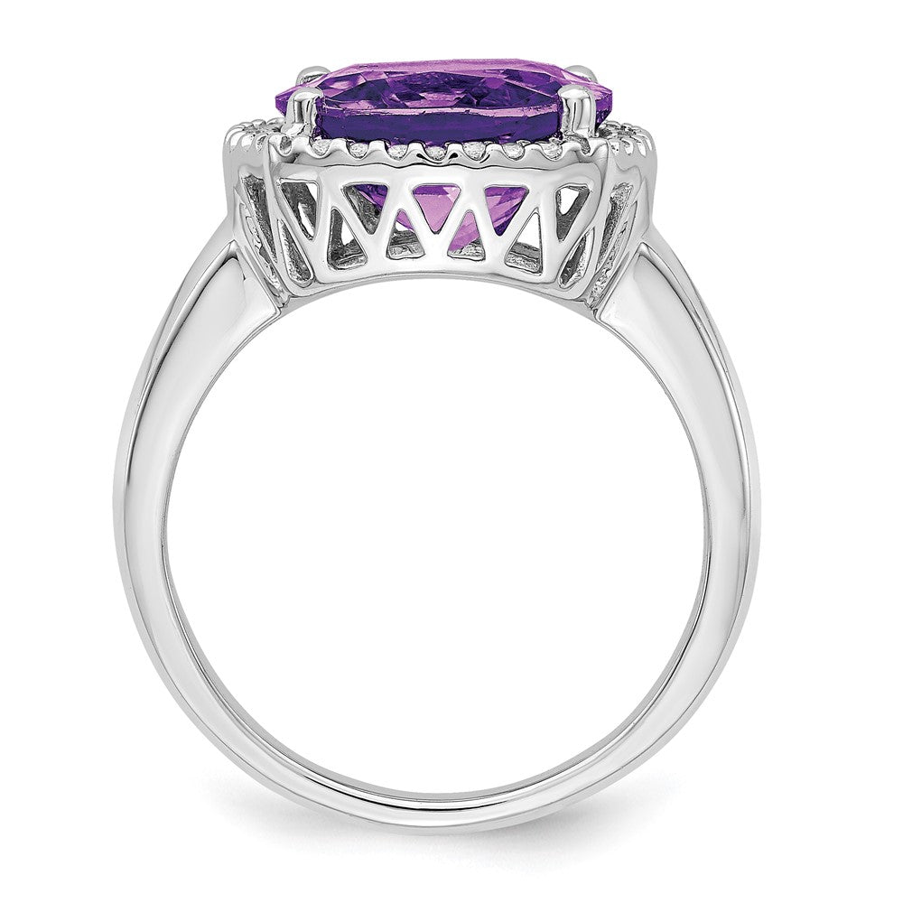 14K Weißgold Ring mit Amethyst und echtem Diamant