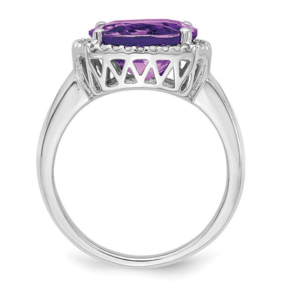 14K Weißgold Ring mit Amethyst und echtem Diamant