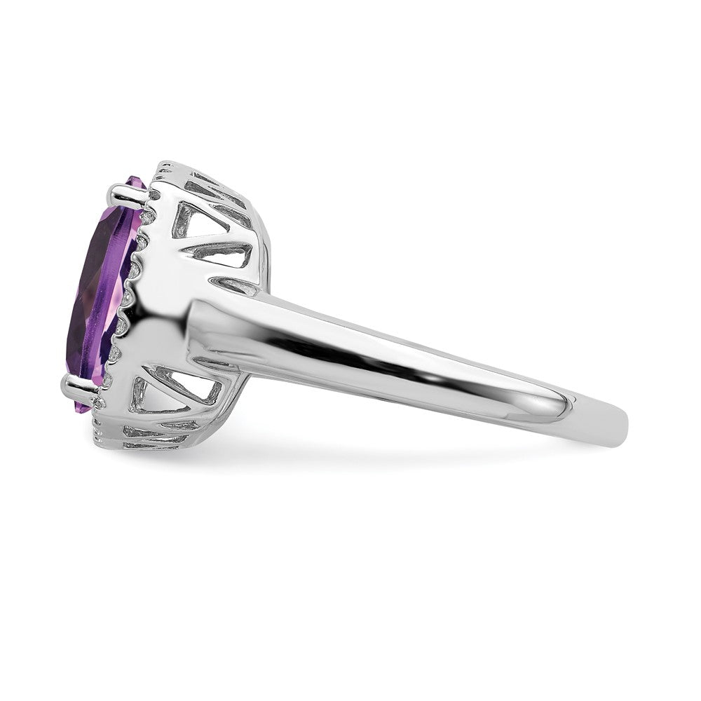 14K Weißgold Ring mit Amethyst und echtem Diamant
