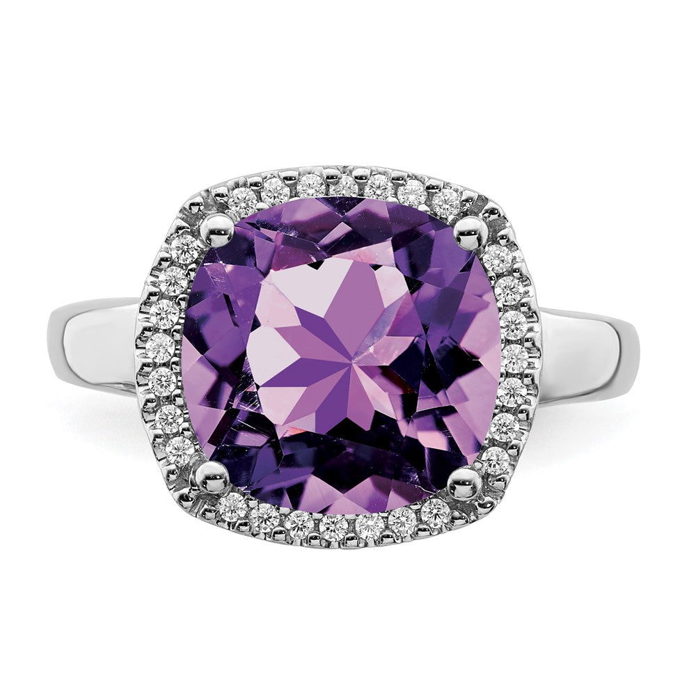 14K Weißgold Ring mit Amethyst und echtem Diamant