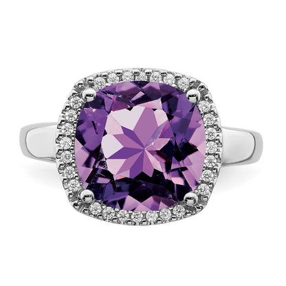 14K Weißgold Ring mit Amethyst und echtem Diamant