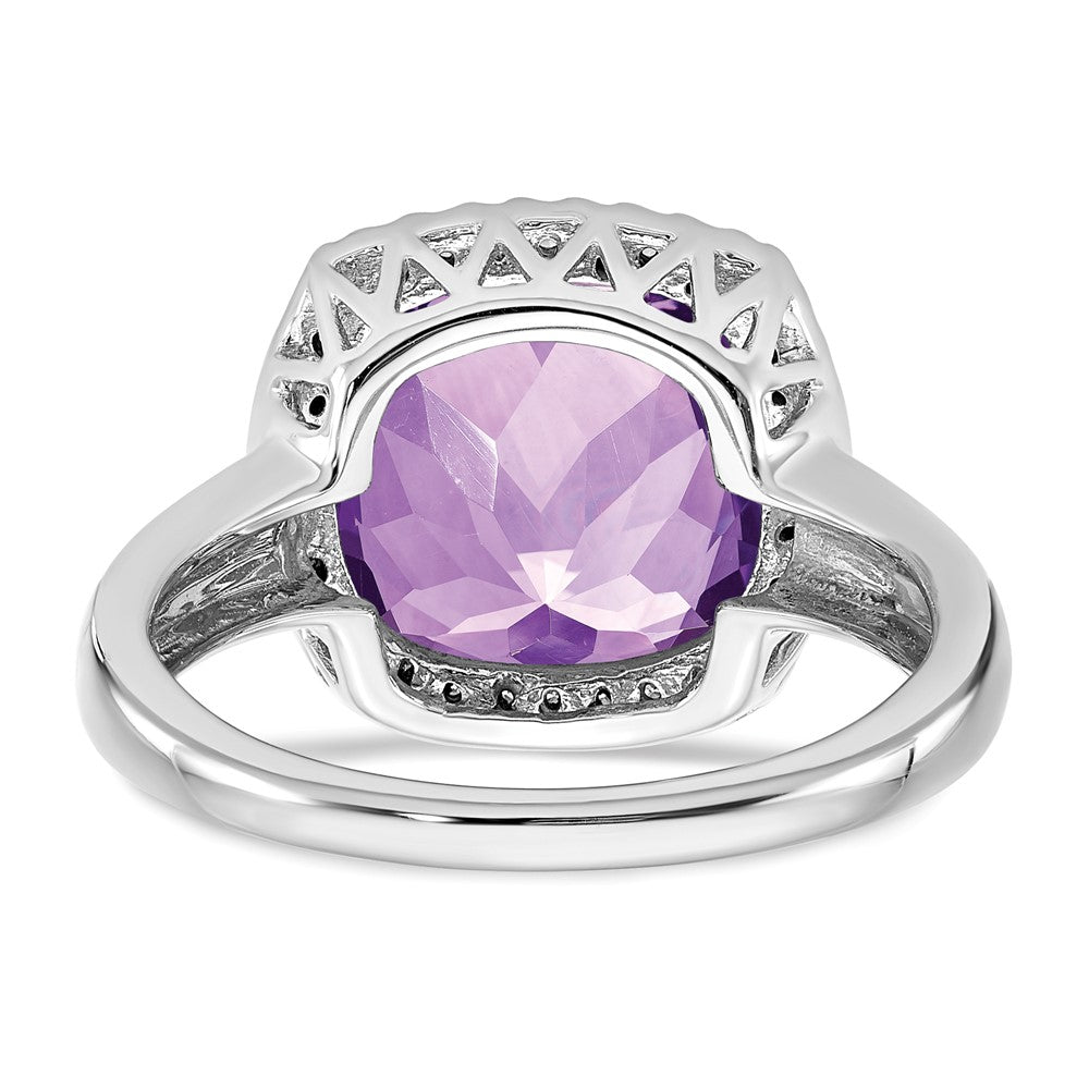 14K Weißgold Ring mit Amethyst und echtem Diamant