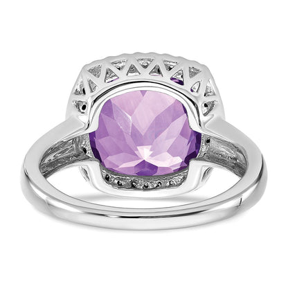 14K Weißgold Ring mit Amethyst und echtem Diamant