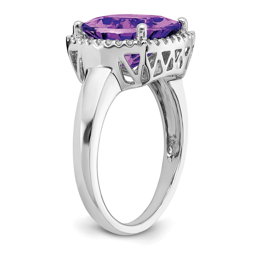 14K Weißgold Ring mit Amethyst und echtem Diamant