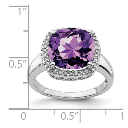 14K Weißgold Ring mit Amethyst und echtem Diamant