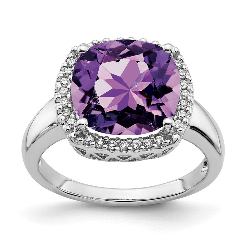 14K Weißgold Ring mit Amethyst und echtem Diamant