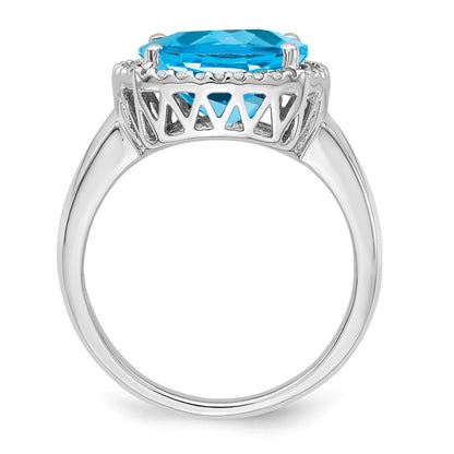 14K Weißgold Ring mit Blautopas und echten Diamanten