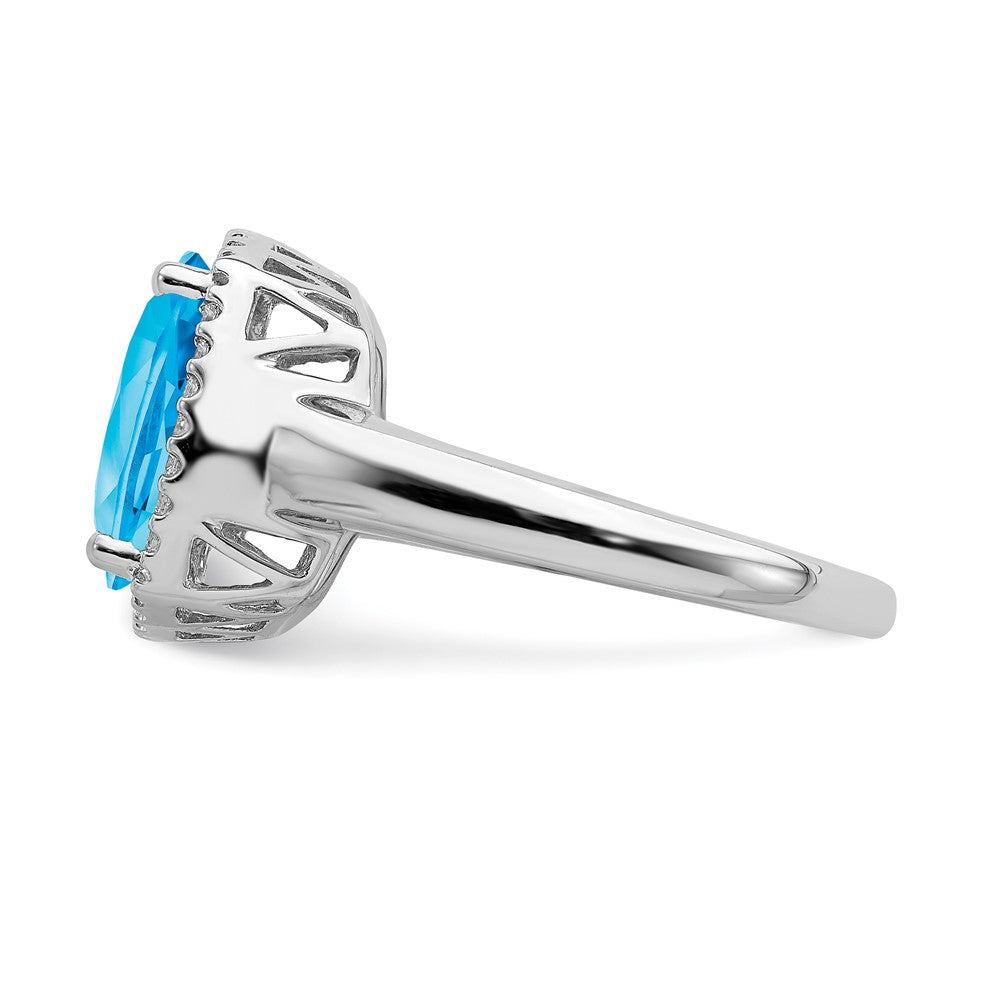 14K Weißgold Ring mit Blautopas und echten Diamanten