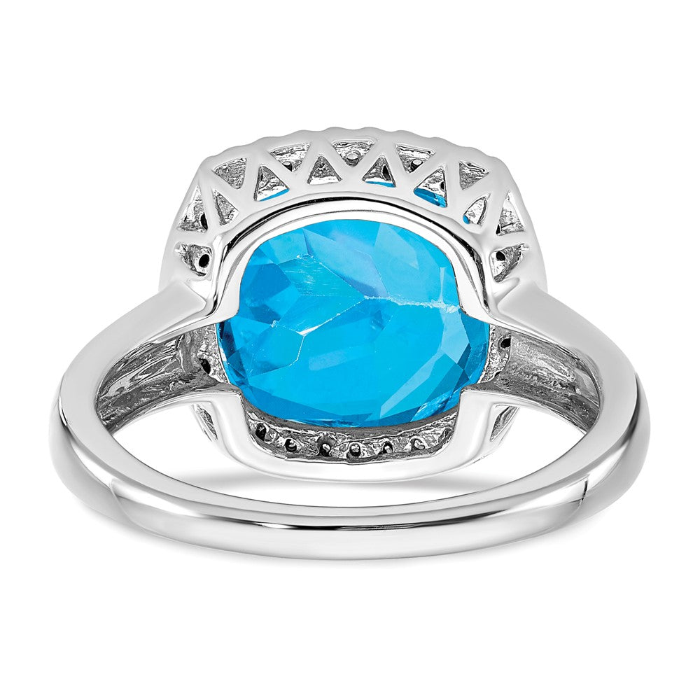 14K Weißgold Ring mit Blautopas und echten Diamanten
